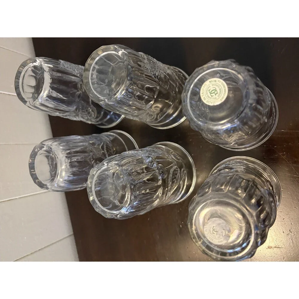 Vintage Williams Sonoma Pressed Fruit Clear Glass Drinking Glasses Set of 6